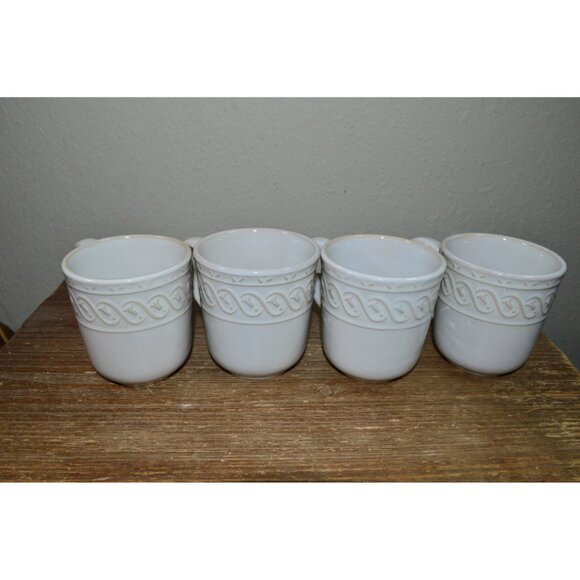 Gibson White Coffee Mugs Swirl Embossed Set of 4 Tea Cups Dinnerware Kitchen - Picture 2 of 10
